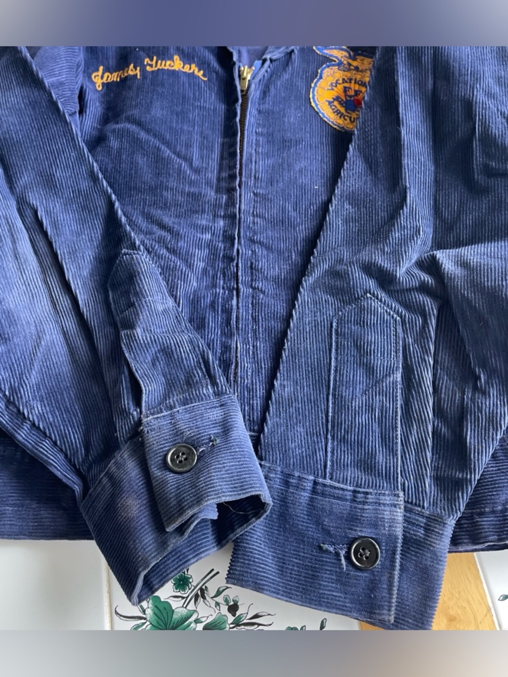 Vintage FFA Blue Corduroy Bomber Jacket 38/M Chainstitch Tennessee Fort Womack - Picture 10 of 15